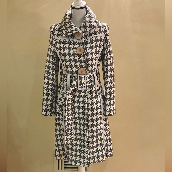 Women's blended wool/leather belted coat - Picture 2 of 15